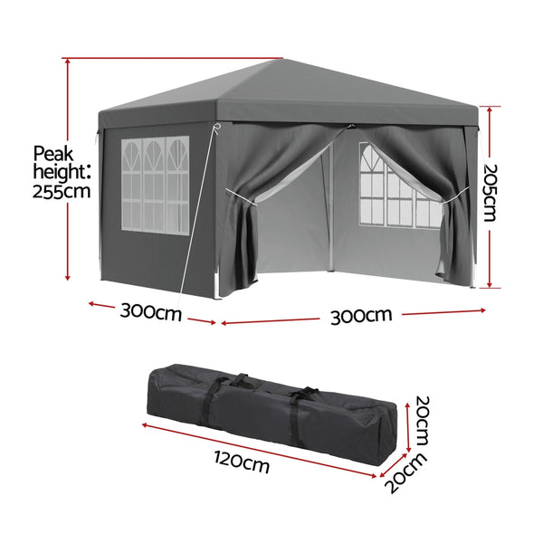 Instahut Gazebo 3x3 Pop Up Marquee Folding Tent Wedding Gazebos Camping Outdoor Shade Canopy Gray Awezingly