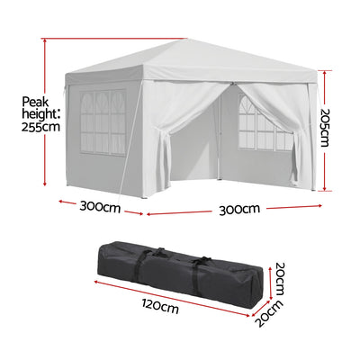 Instahut Gazebo 3x3 Pop Up Marquee Folding Tent Wedding Gazebos Camping Outdoor Canopy White