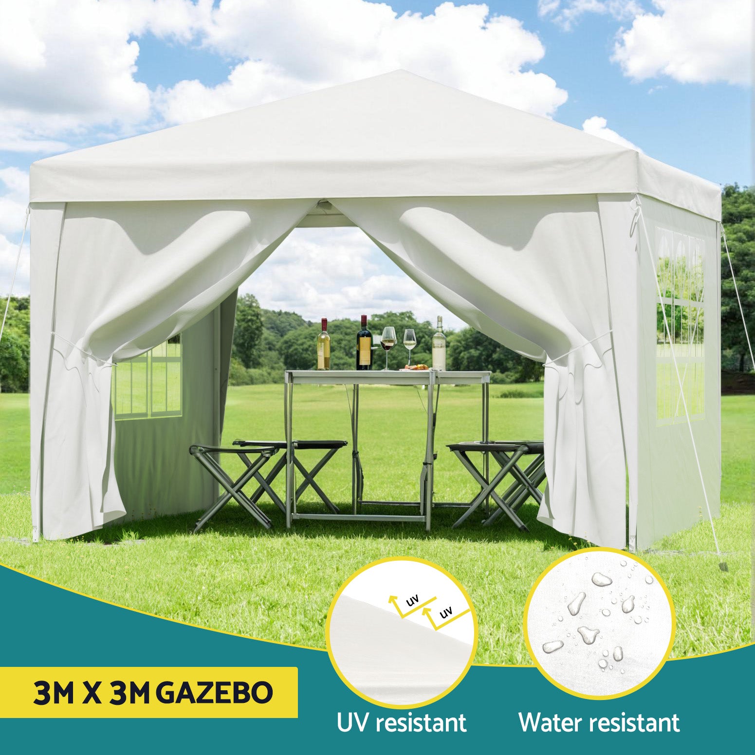 Instahut Gazebo 3x3 Pop Up Marquee Folding Tent Wedding Gazebos Camping Outdoor Canopy White Awezingly