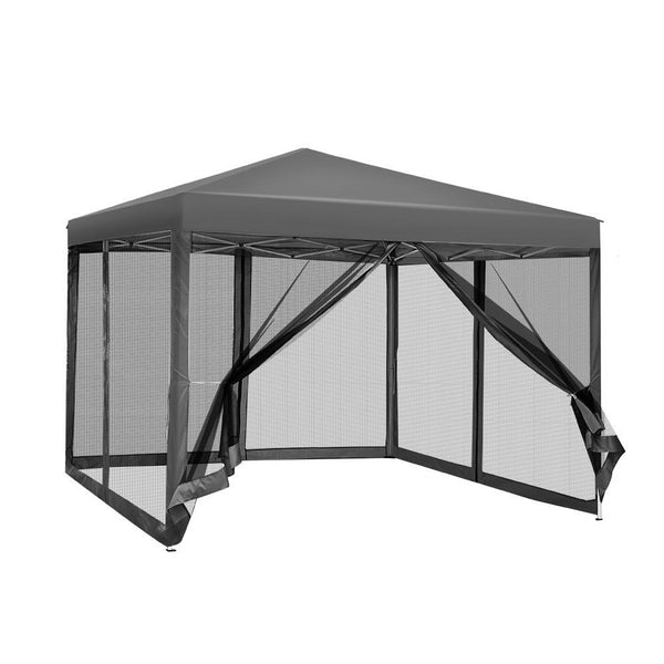 Instahut Gazebo Pop Up Marquee 3x3m Wedding Party Outdoor Camping Tent Canopy Shade Mesh Wall Grey Awezingly