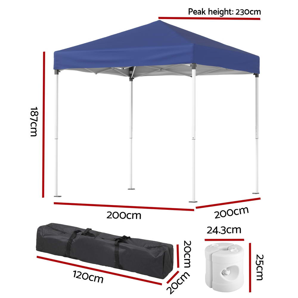 Instahut Gazebo 2x2m Outdoor Patio Garden Marquee Shade w/ Base Pods Blue Instahut