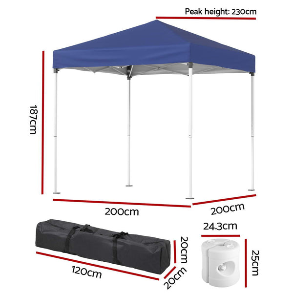 Instahut Gazebo 2x2m Outdoor Patio Garden Marquee Shade w/ Base Pods Blue Instahut