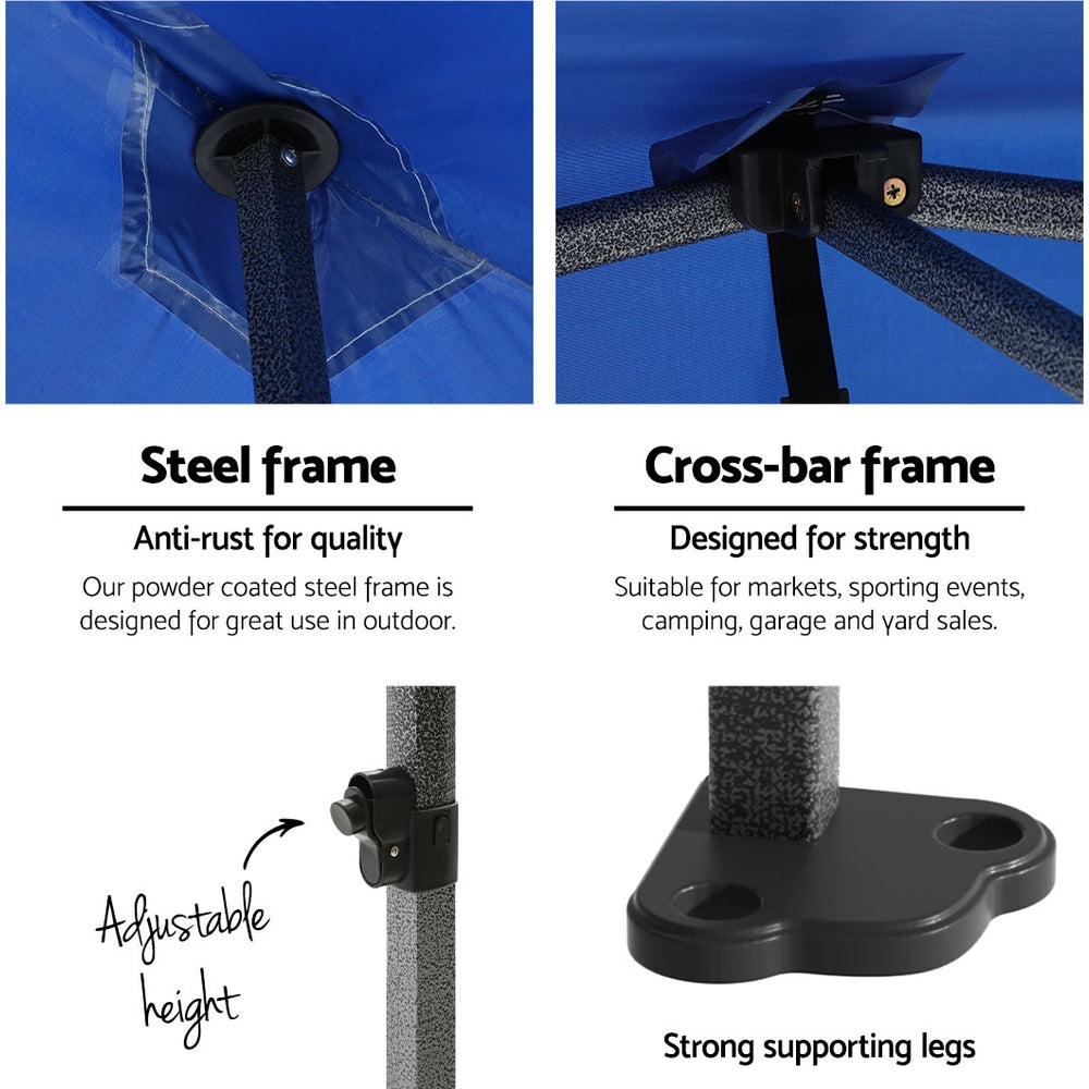 Instahut Gazebo Pop Up Marquee 3x3 Folding Tent Outdoor Camping 500D Oxford Blue Awezingly
