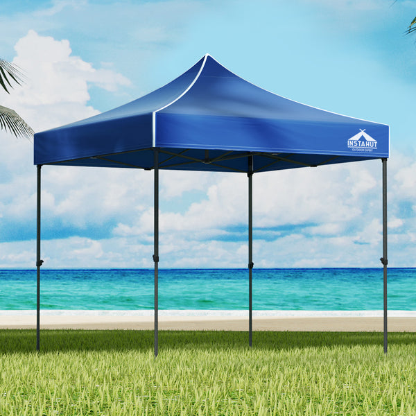 Instahut Gazebo Pop Up 3x3m w/Base Podx4 Marquee Folding Outdoor Wedding Camping Tent Shade Canopy Blue Awezingly