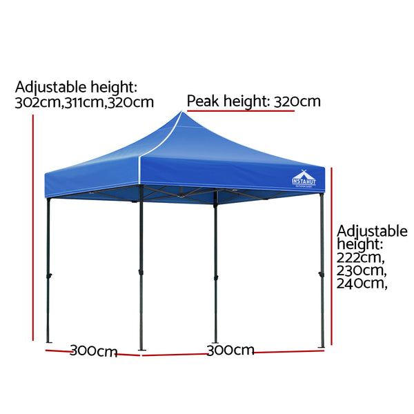 Instahut Gazebo Pop Up 3x3m w/Base Podx4 Marquee Folding Outdoor Wedding Camping Tent Shade Canopy Blue Awezingly