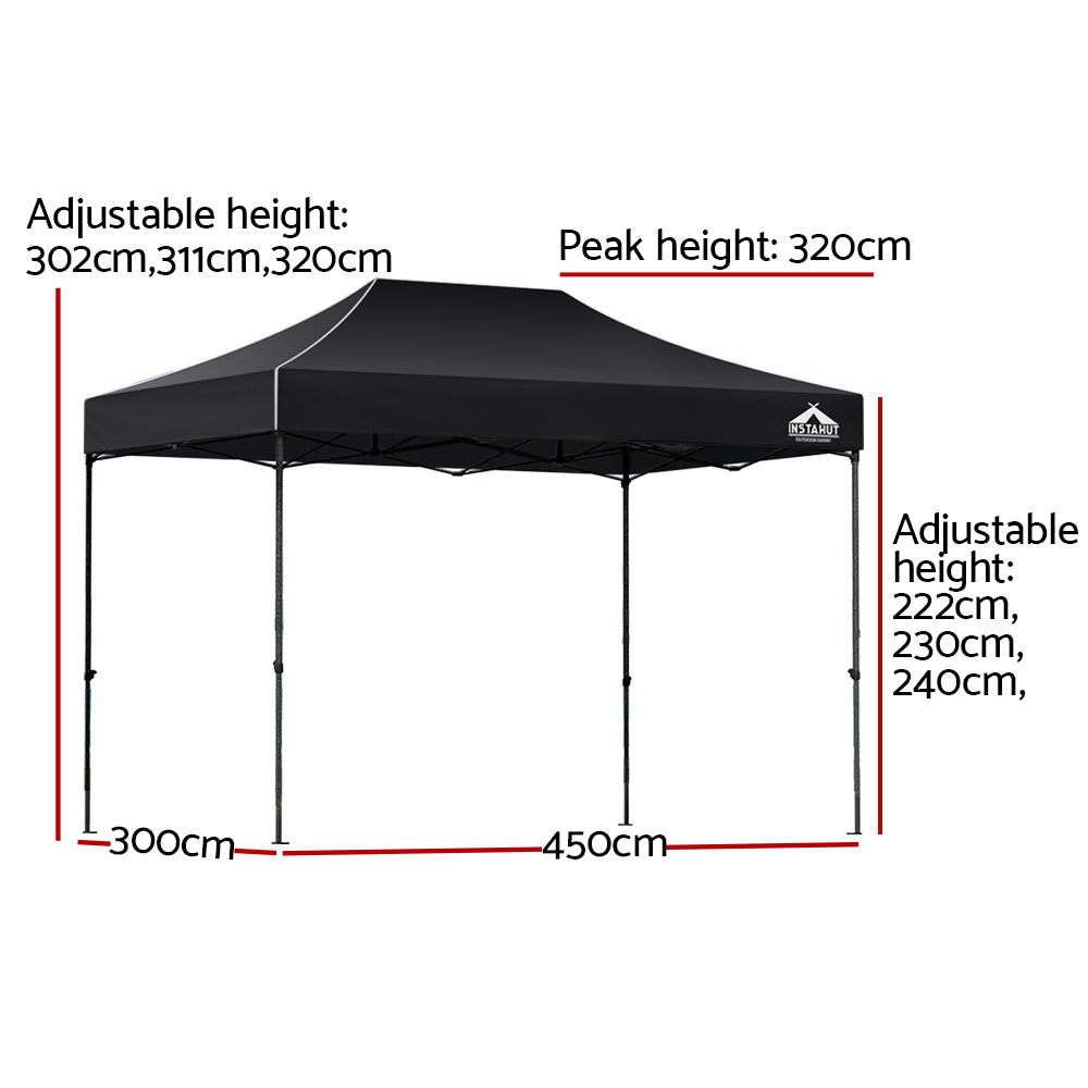 Instahut Gazebo Pop Up Marquee 3x4.5 Folding 500D Wedding Tent Base Pod Black Awezingly
