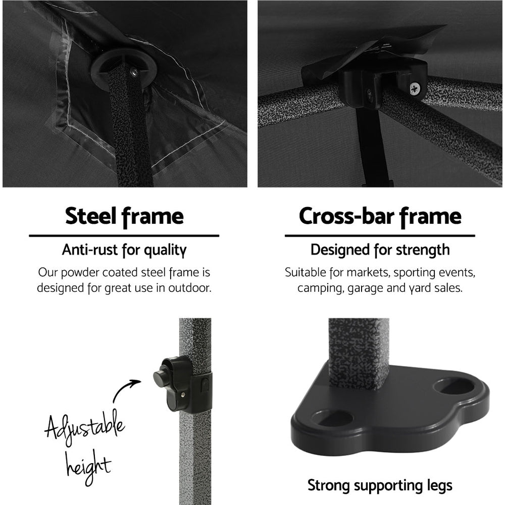 Instahut Gazebo Pop Up Marquee 3x4.5 Folding 500D Wedding Tent Base Pod Black Awezingly