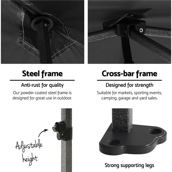 Instahut Gazebo Pop Up Marquee 3x4.5 Folding 500D Wedding Tent Base Pod Black Awezingly