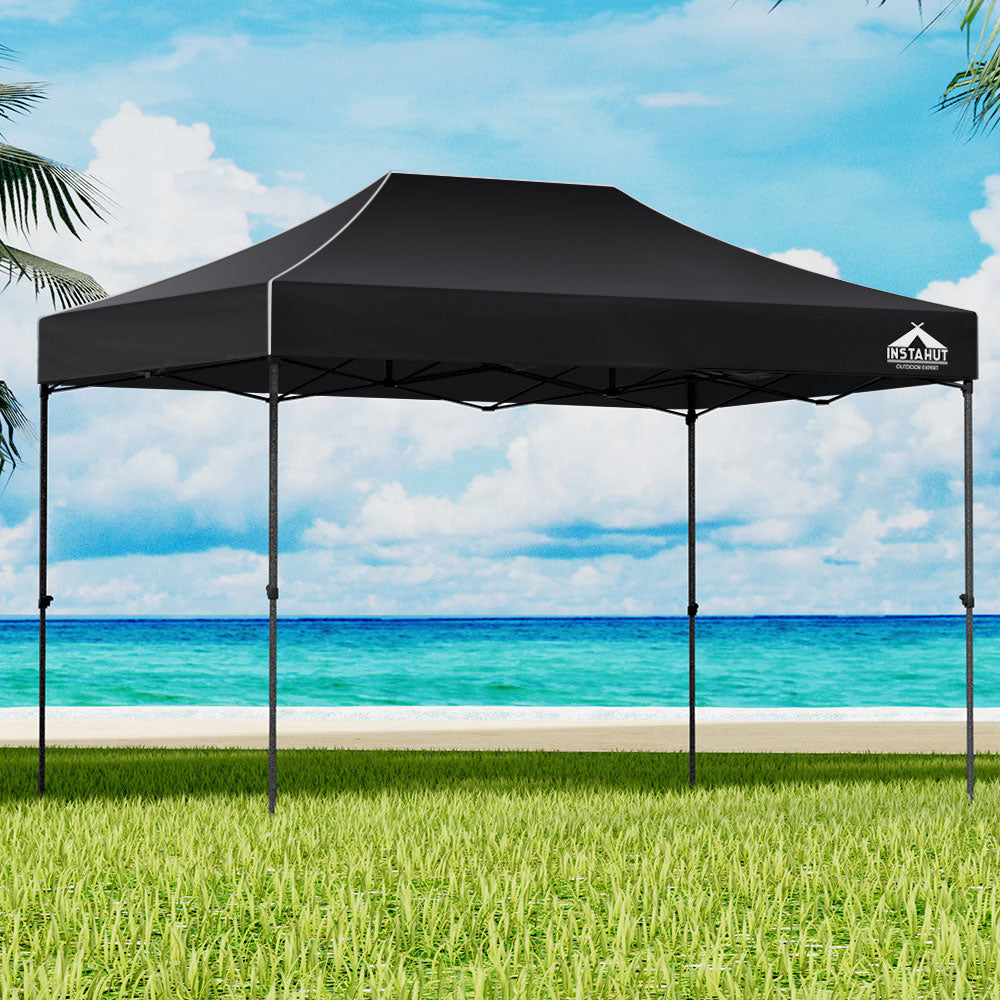 Instahut Gazebo Pop Up Marquee 3x4.5 Folding 500D Wedding Tent Base Pod Black Awezingly