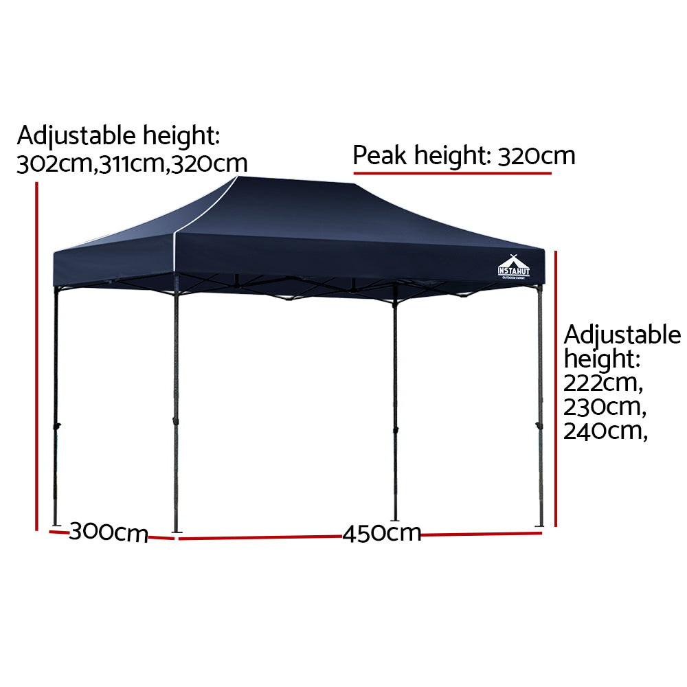 Instahut Gazebo Pop Up Marquee 3x4.5m Folding Tent Camping 500D Oxford Navy Awezingly