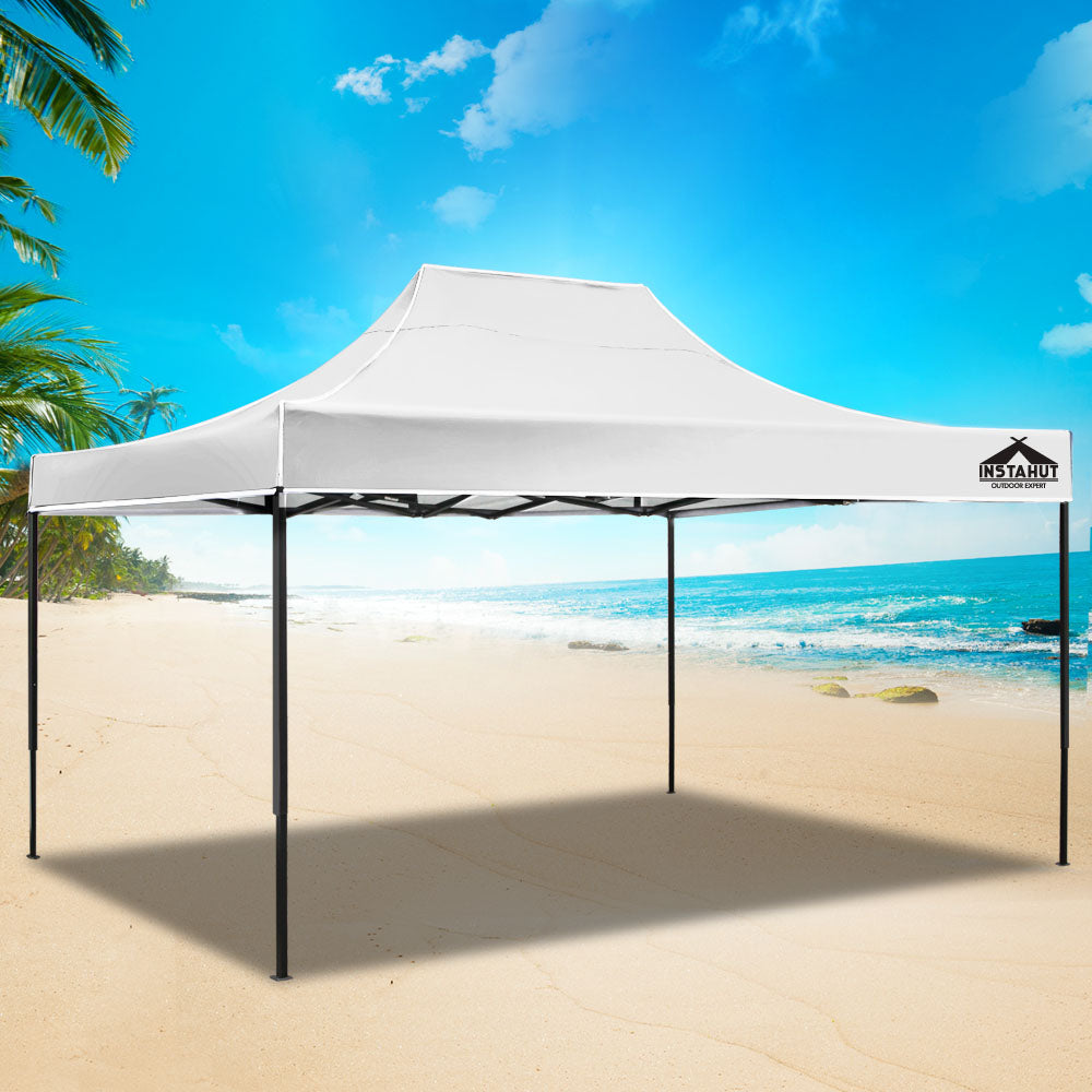 Instahut Gazebo Pop Up Marquee 3x4.5 Folding Tent 500D Oxford Fabric White Awezingly