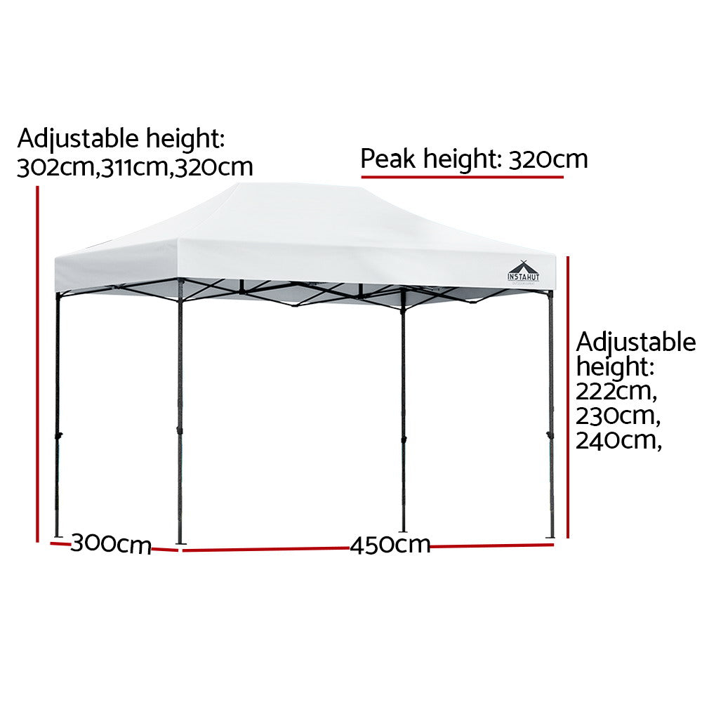 Instahut Gazebo Pop Up 3x4.5m w/Base Podx4 Marquee Folding Outdoor Wedding Camping Tent Shade Canopy White Awezingly