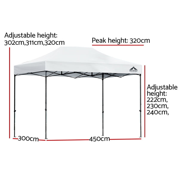 Instahut Gazebo Pop Up 3x4.5m w/Base Podx4 Marquee Folding Outdoor Wedding Camping Tent Shade Canopy White Awezingly