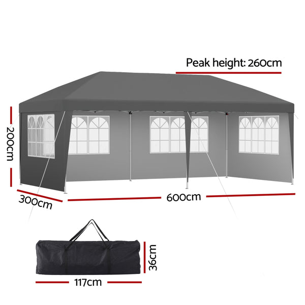 Instahut Gazebo 3x6m Pop Up Marquee Wedding Party Outdoor Camping Canopy Grey Awezingly