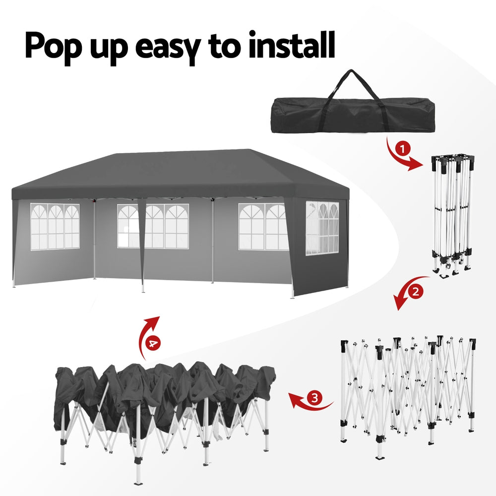 Instahut Gazebo 3x6m Pop Up Marquee Wedding Party Outdoor Camping Canopy Grey Awezingly