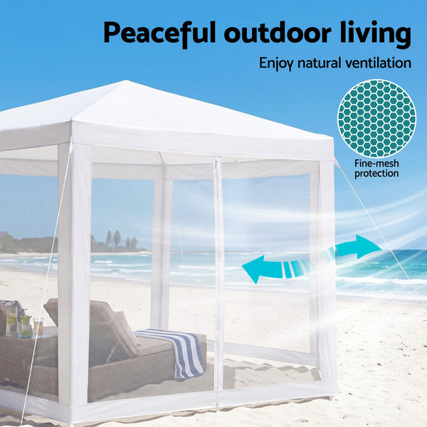 Instahut Gazebo?2x2m Marquee Wedding Party Tent Outdoor Camping Mesh Wall Canopy Shade Gazebos Navy instahut