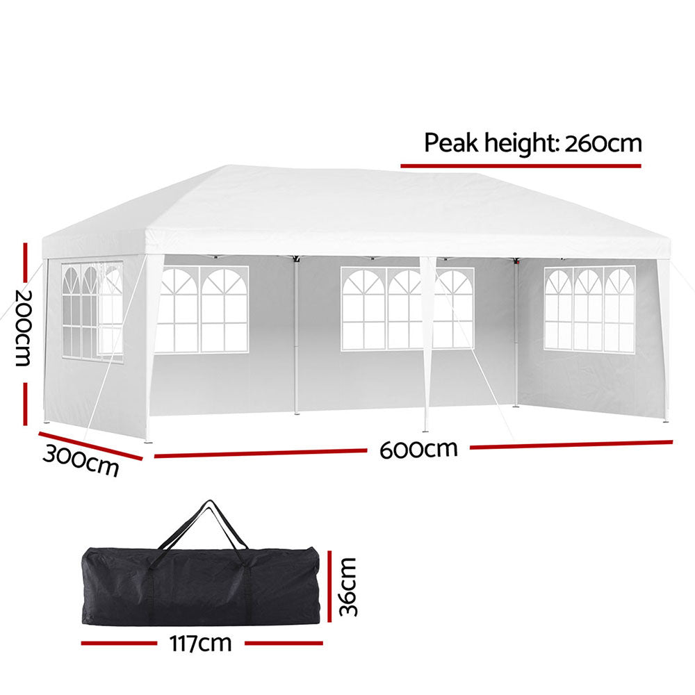 Instahut Gazebo Pop Up Marquee 3x6m Wedding Party Outdoor Camping Tent Canopy Side Wall White Awezingly