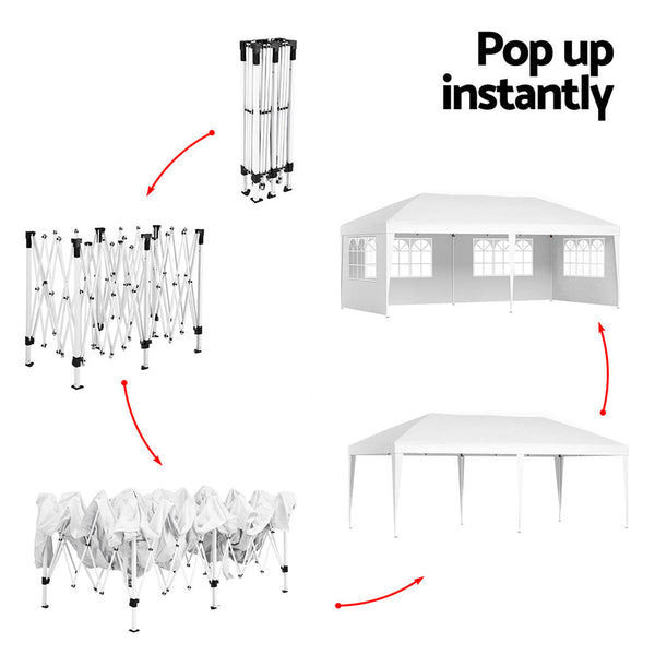 Instahut Gazebo Pop Up Marquee 3x6m Wedding Party Outdoor Camping Tent Canopy Side Wall White Awezingly
