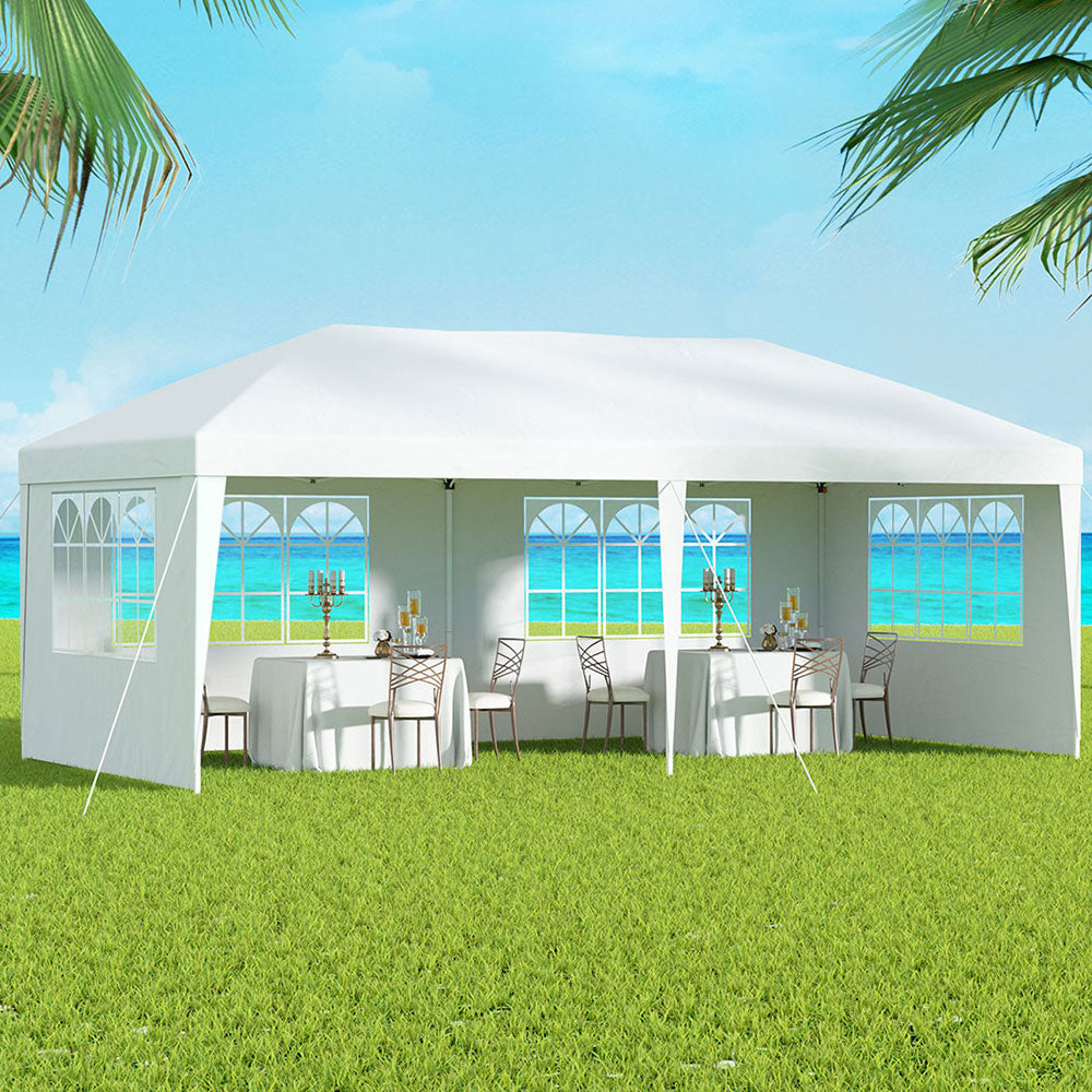 Instahut Gazebo Pop Up Marquee 3x6m Wedding Party Outdoor Camping Tent Canopy Side Wall White Awezingly