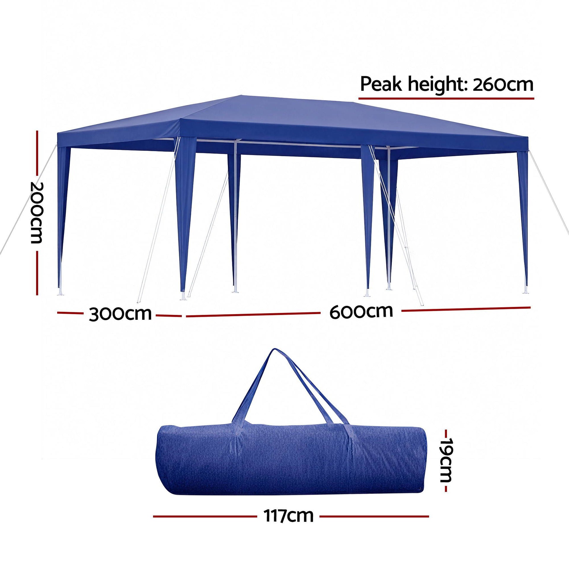 Instahut Gazebo 3x6m Wedding Party Marquee Tent Outdoor Event Camping Canopy Shade Blue instahut