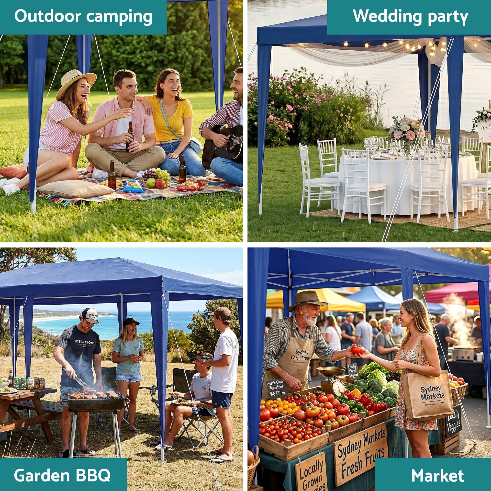 Instahut Gazebo 3x6m Wedding Party Marquee Tent Outdoor Event Camping Canopy Shade Blue instahut