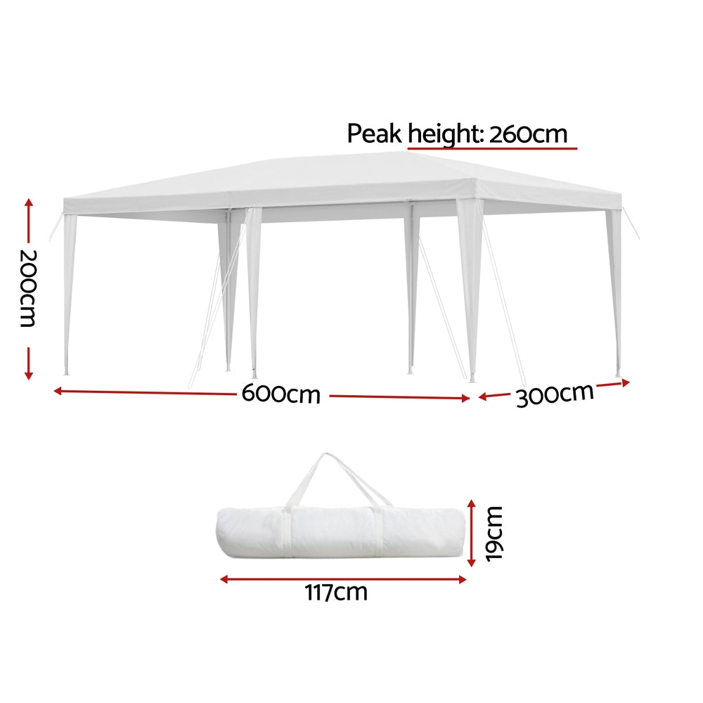 Instahut Gazebo 3x6m Wedding Party Marquee Tent Outdoor Event Camping Canopy Shade White Awezingly