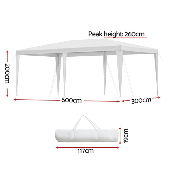 Instahut Gazebo 3x6m Wedding Party Marquee Tent Outdoor Event Camping Canopy Shade White Awezingly