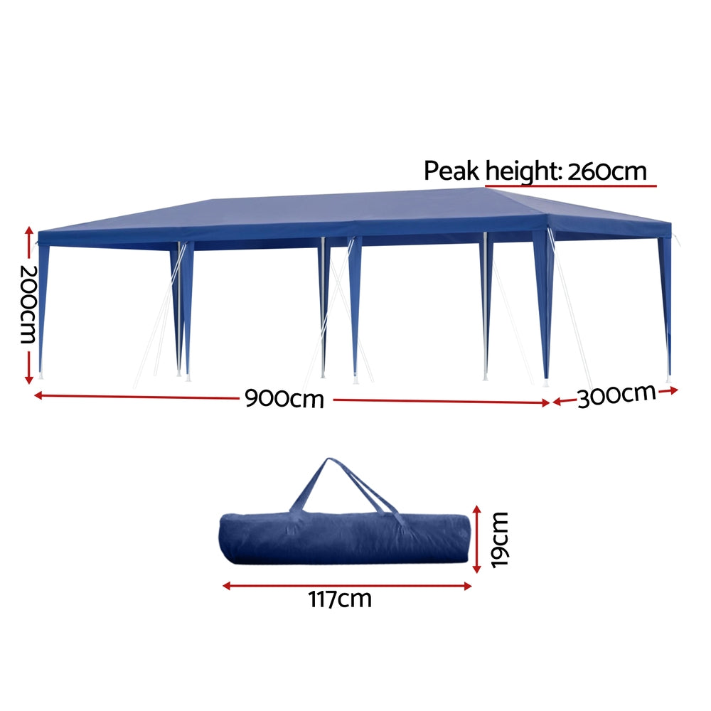 Instahut Gazebo 3x9m Wedding Party Marquee Tent Outdoor Event Camping Shade Blue Awezingly