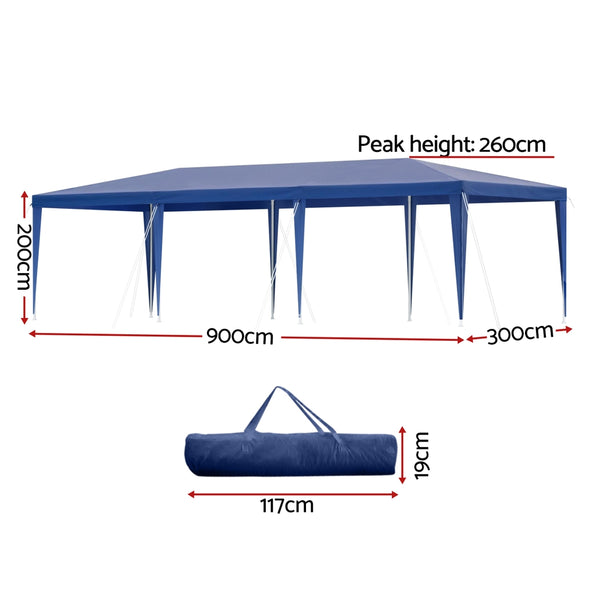 Instahut Gazebo 3x9m Wedding Party Marquee Tent Outdoor Event Camping Shade Blue Awezingly