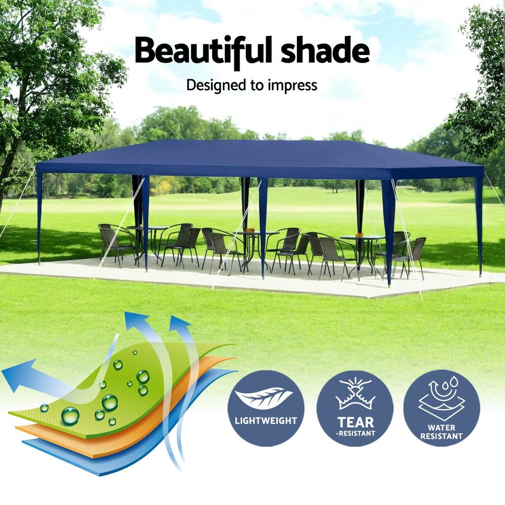 Instahut Gazebo 3x9m Wedding Party Marquee Tent Outdoor Event Camping Shade Blue Awezingly