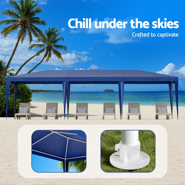 Instahut Gazebo 3x9m Wedding Party Marquee Tent Outdoor Event Camping Shade Blue Awezingly