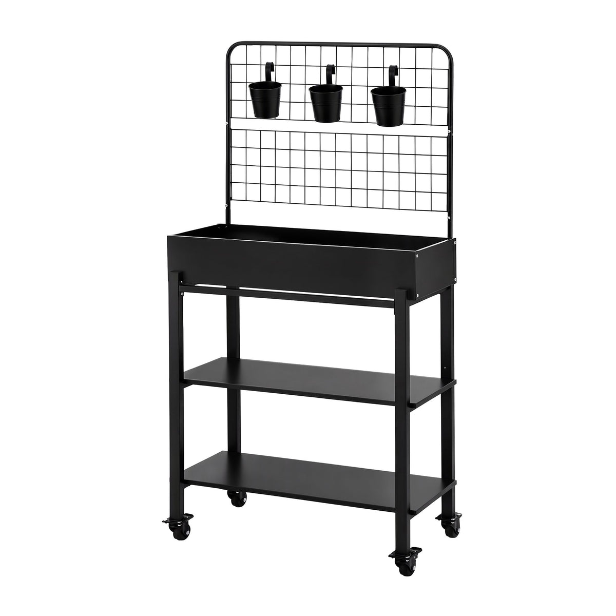 Green Fingers Mobile Raised Garden Bed with Trellis & Shelves Dark Grey Awezingly