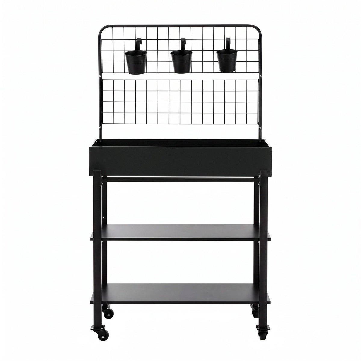 Green Fingers Mobile Raised Garden Bed with Trellis & Shelves Dark Grey Awezingly