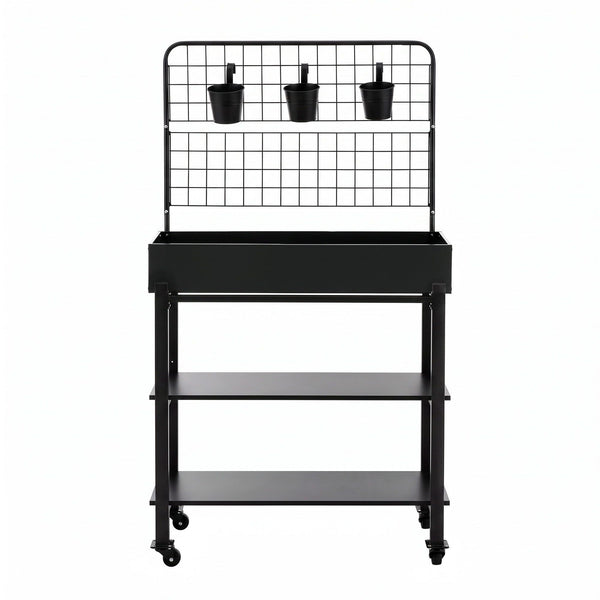 Green Fingers Mobile Raised Garden Bed with Trellis & Shelves Dark Grey Awezingly