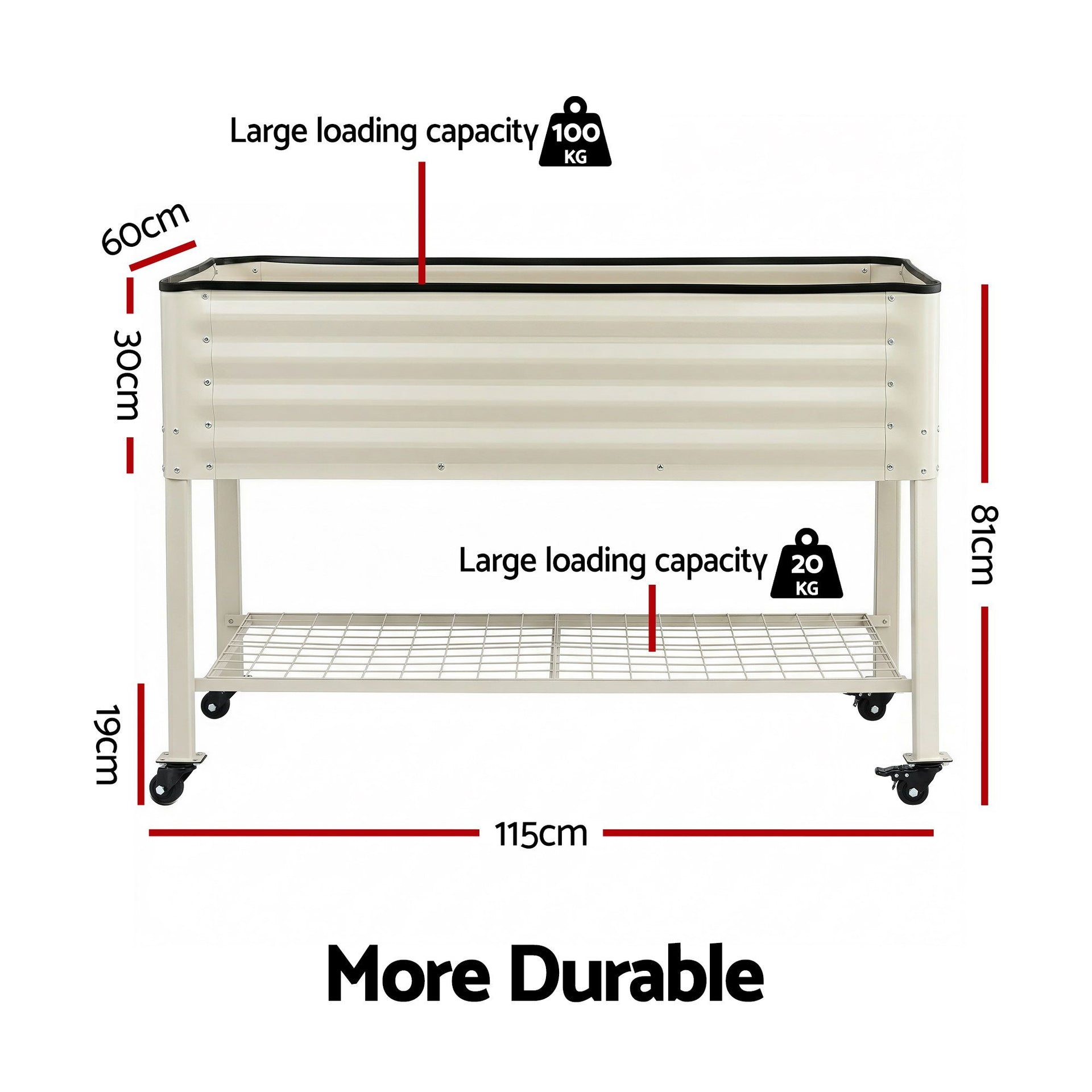 Green Fingers Mobile Raised Garden Bed With Wheels Storage Shelf 81cm Height for Vegetables Herb White Awezingly