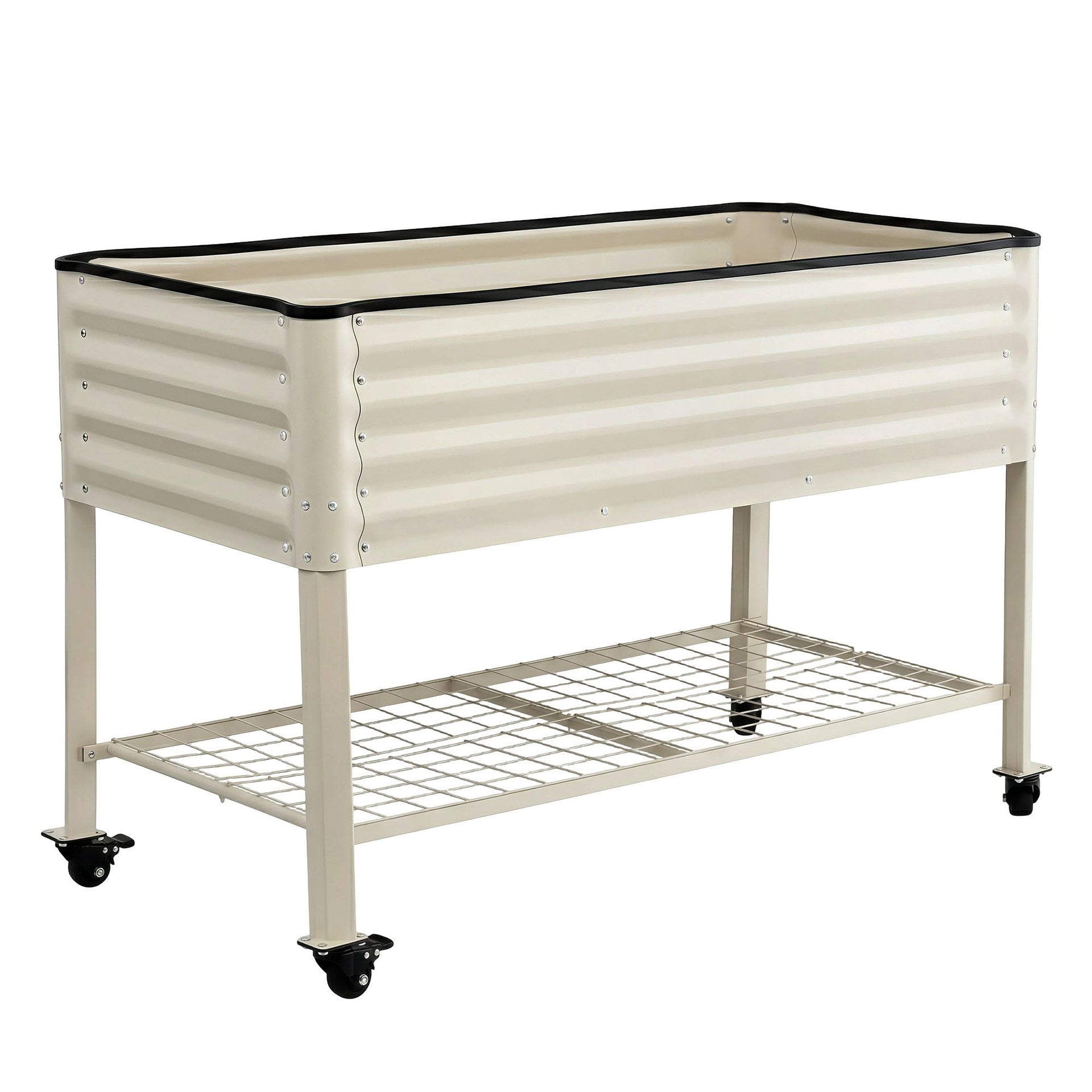 Green Fingers Mobile Raised Garden Bed With Wheels Storage Shelf 81cm Height for Vegetables Herb White Awezingly