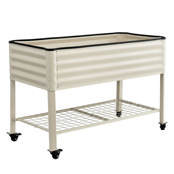 Green Fingers Mobile Raised Garden Bed With Wheels Storage Shelf 81cm Height for Vegetables Herb White Awezingly