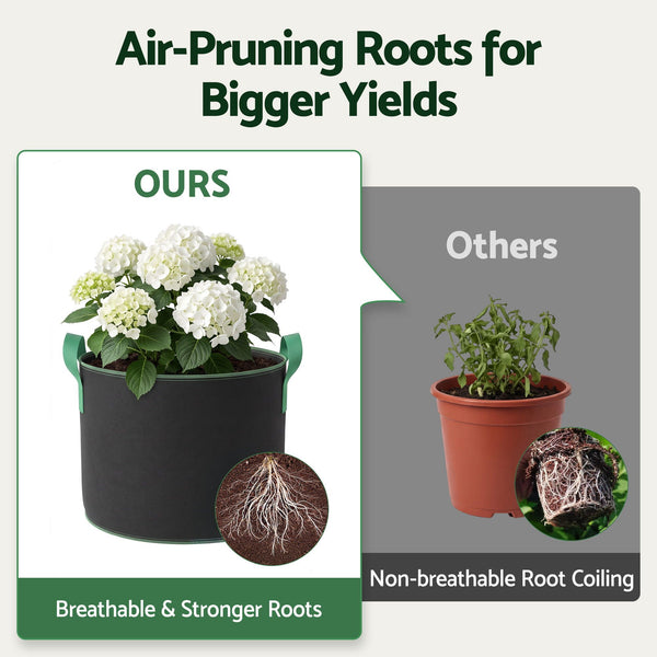Green Fingers 15 Gallon Grow Bags 300gsm thick Aeration Fabric Pots 10 Pack Awezingly