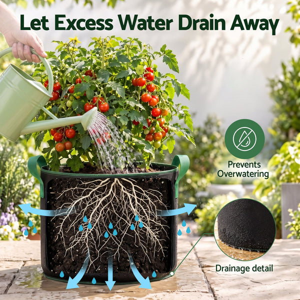 Green Fingers 15 Gallon Grow Bags 300gsm thick Aeration Fabric Pots 10 Pack Awezingly