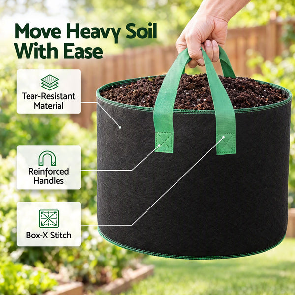 Green Fingers 15 Gallon Grow Bags 300gsm thick Aeration Fabric Pots 10 Pack Awezingly