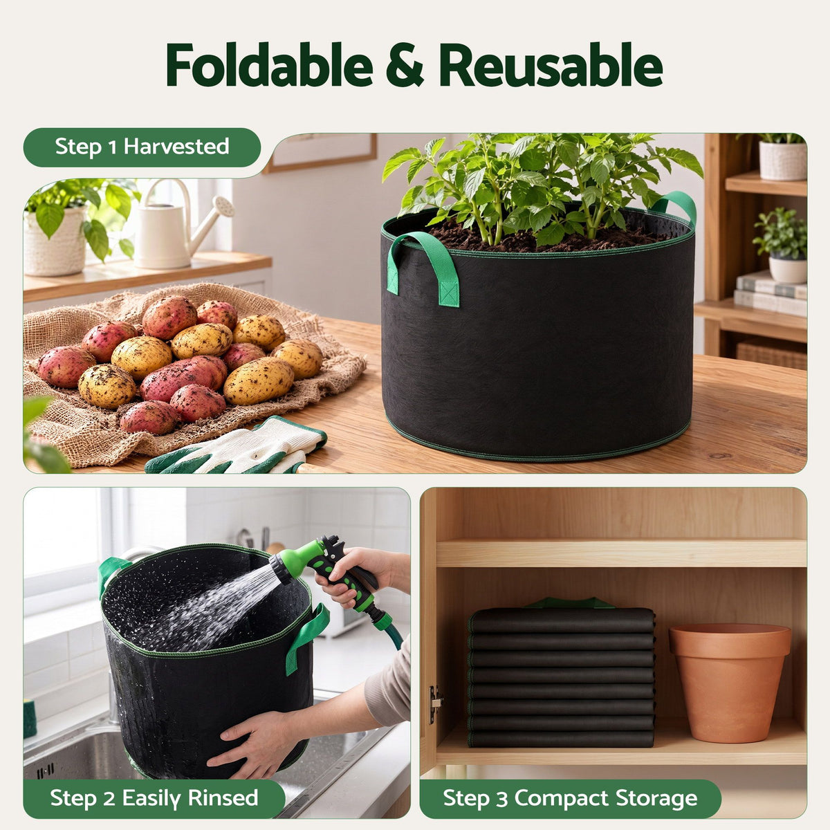 Green Fingers 15 Gallon Grow Bags 300gsm thick Aeration Fabric Pots 10 Pack Awezingly