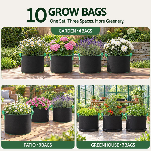 Green Fingers 15 Gallon Grow Bags 300gsm thick Aeration Fabric Pots 10 Pack Awezingly