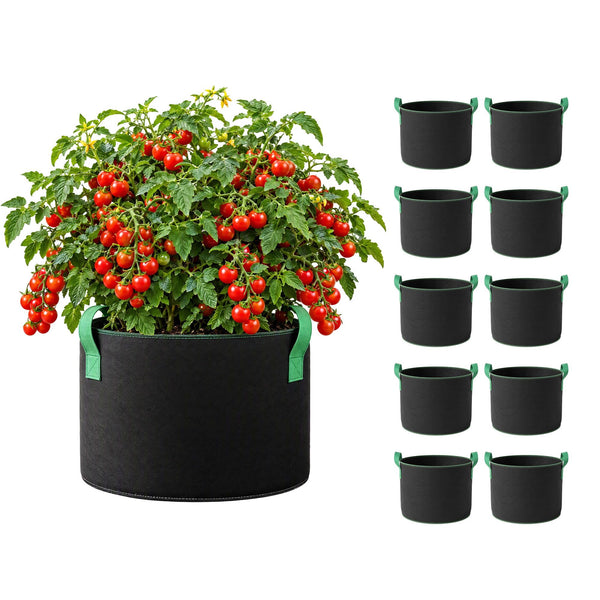 Green Fingers 15 Gallon Grow Bags 300gsm thick Aeration Fabric Pots 10 Pack Awezingly