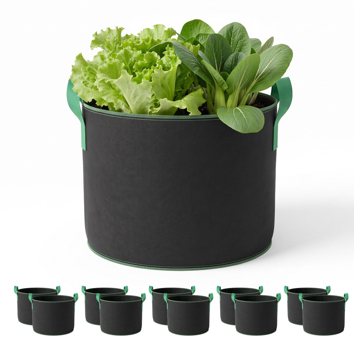Green Fingers 15 Gallon Grow Bags 300gsm thick Aeration Fabric Pots 10 Pack Awezingly