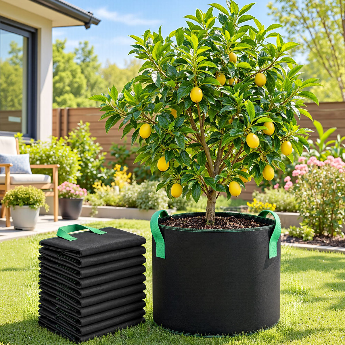 Green Fingers 20 Gallon Grow Bags 300gsm thick Aeration Fabric Pots 10 Pack Awezingly