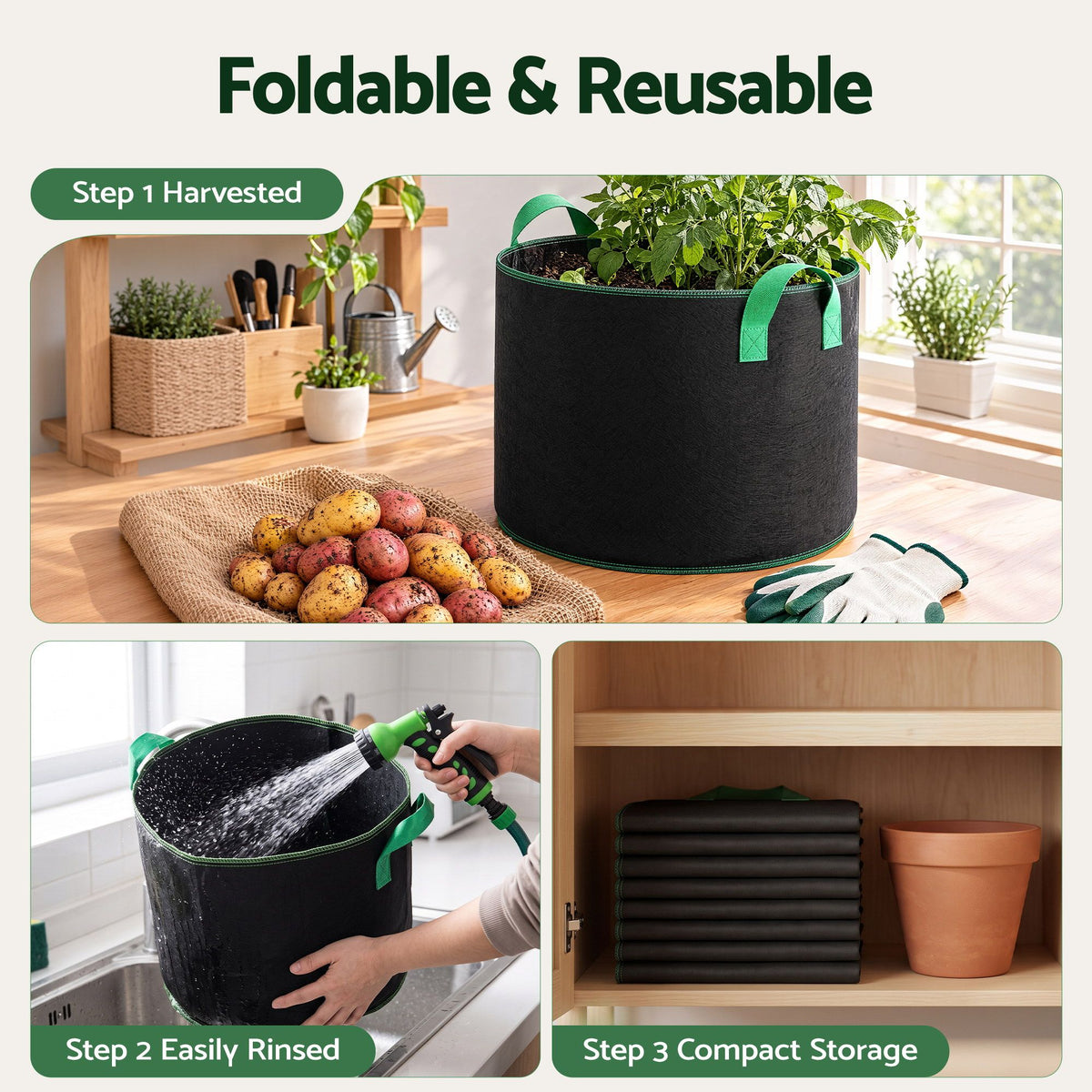 Green Fingers 20 Gallon Grow Bags 300gsm thick Aeration Fabric Pots 10 Pack Awezingly