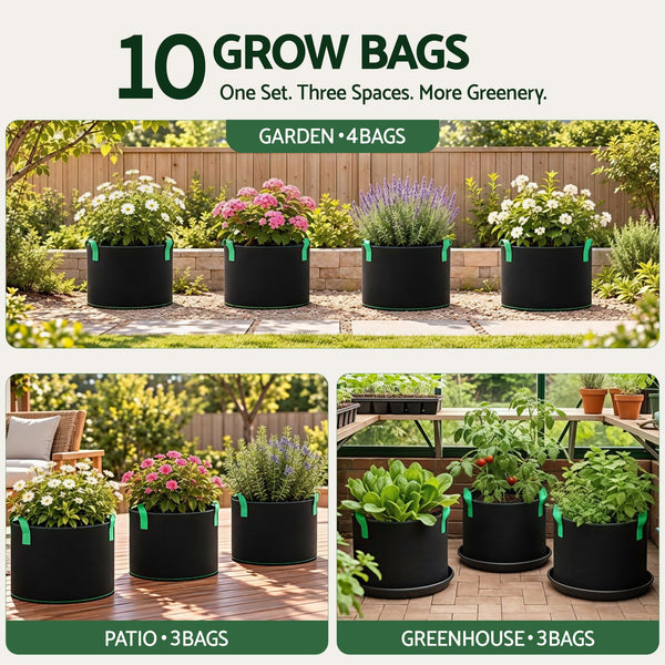Green Fingers 20 Gallon Grow Bags 300gsm thick Aeration Fabric Pots 10 Pack Awezingly