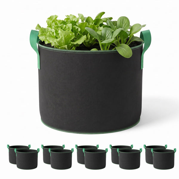 Green Fingers 20 Gallon Grow Bags 300gsm thick Aeration Fabric Pots 10 Pack Awezingly
