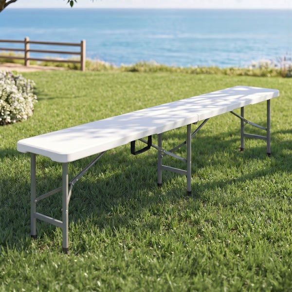 Gardeon 180cm Folding Garden Bench Portable Trestle Seat HDPE Fold In Half White Awezingly