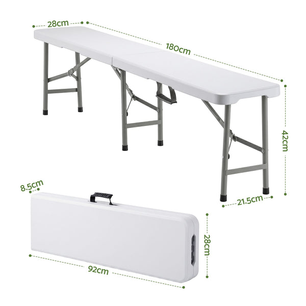 Gardeon 180cm Folding Garden Bench Portable Trestle Seat HDPE Fold In Half White Awezingly